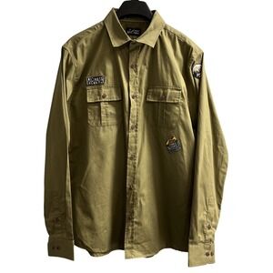 Public Record Shirt Mens Green Button Down L  Hiking Outdoor Camping Patches